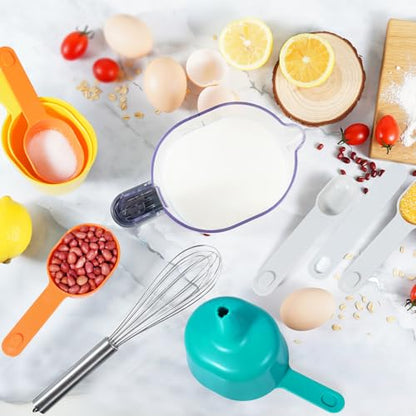 19-Pc Magnetic Measuring Cups and Spoons Set, with Lid, Black | Includes 1 cover, 9 stackable cups set & 9 black magnetic spoons, BPA-free & dishwasher safe, for liquid and dry baking - color: 19 Piece - Multicolor set