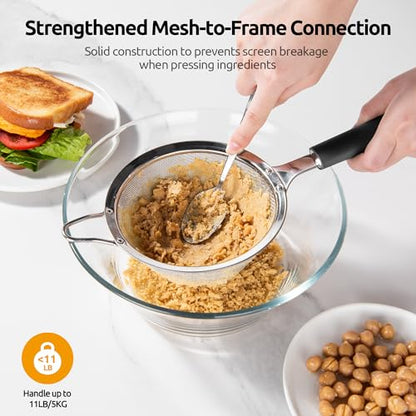 U-Taste Medium Fine Mesh Strainer: 18/8 Stainless Steel 4.73in 30 Mesh Kitchen Food Sieve with Sturdy Riveted Silicone Handle, Heavy Duty Deep Handheld Metal Colander for Rice, Quinoa, Flour (Black) - color: (2) Black, size: M-4.73in