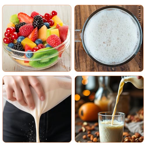 6 Pack Nut Bag Strainer 7.87 × 5.9 Inch Nut Milk Bag Reusable Nylon Mesh Bags 200 Mesh Fine Meshes Drawstring Bags for Straining Fruit Juice Coffee Tea Yogurt Cheese Coffee Almond