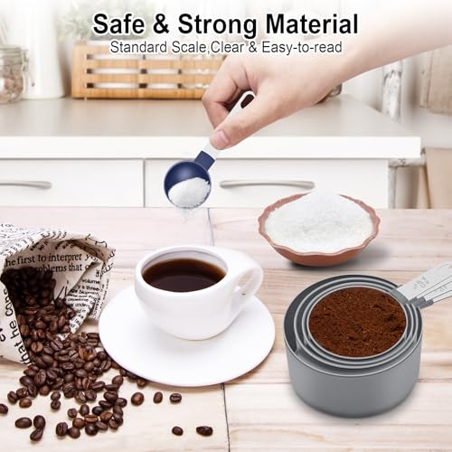 Measuring Cups and Spoons Set, 10 Pieces Nesting Measure Cups and Spoons, Kitchen Essentials Gadgets with Stainless Steel Handle for Dry & Liquid Ingredient, Blue - color: Blue 10 Pcs