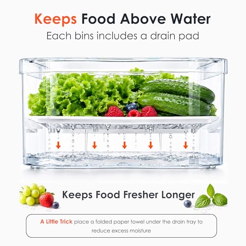 SMRCAD 6 Pack Clear Fridge Organizer Bins with Drain Trays - Stackable | BPA-Free PET, 6 Pack: 6 lidded Bins (Not drawer), Helps Keep Produce Fresh, 14L Capacity, Hand Wash Only - size: 6 Bins (No Pull-out Drawer)