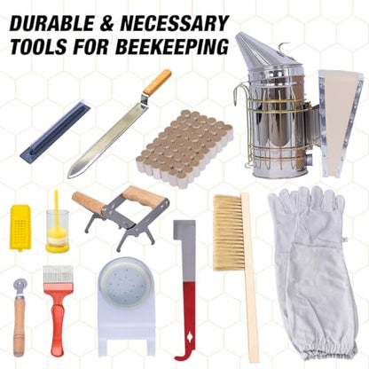 MayBee 8-Frame Beehive Starter Kit, Bee Hive Kit Dipped in 100% Beeswax, Bee Hives Boxes Starter Kit Includes Beekeeping Supplies Tool Kit and Bee Suit