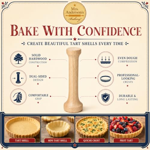 Mrs. Anderson’s Baking Dual-Sided Pastry Dough Tart Tamper, Hardwood, 6-Inches - style: Dual-Sided Dough Tamper