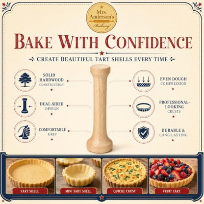 Mrs. Anderson’s Baking Dual-Sided Pastry Dough Tart Tamper, Hardwood, 6-Inches - style: Dual-Sided Dough Tamper