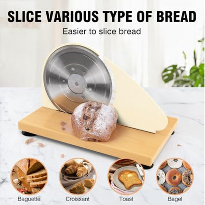 vanerepok Manual Bread Slicer Adjustable Thickness for Homemade Sourdough | Hand Crank Bread Cutter with Scale & Stable Suction Cups & Wood Base for Even Slicing Perfect Baking Gift for Home Bakers - color: Deep Cream