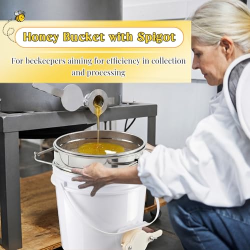 Threehoney 3 Pcs 2 Gallon Honey Bucket with Gate Honey Extractor Equipment Food Grade Bucket Food Safe Buckets with Lid for Beekeeping Supplies Extracting Storage(White,Round Style) - color: White