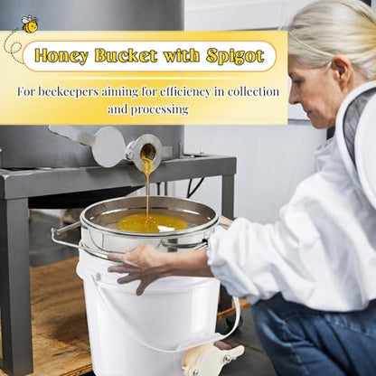 Threehoney 3 Pcs 2 Gallon Honey Bucket with Gate Honey Extractor Equipment Food Grade Bucket Food Safe Buckets with Lid for Beekeeping Supplies Extracting Storage(White,Round Style) - color: White