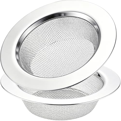 LASSHSWA 2 PCS Kitchen Sink Strainer Stainless Steel, Kitchen Sink Drain Strainer， Sink Strainers with Large Wide Rim 4.5" Diameter for Kitchen Sinks - style: 2 PACK