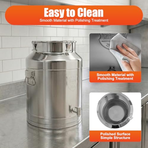 Stainless Steel Milk Can, 64L/16.9Gal Metal Drink Dispenser Airtight Canister with Faucet & Lid, Wine Oil Beverage Storage Container Bucket for Kitchen Restaurant Party, W15.8*H21.3in - size: 64L/16.9Gal w/Faucet