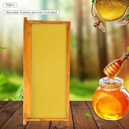 Natural Beeswax Honeycomb Foundation Sheets,30 Pcs Bee Hive Foundations，Wax Foundation for Bee Frames Honey，for Beekeeping and DIY Candle Making