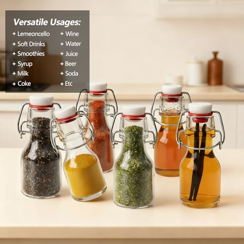 Ruckae 20 Pack 2oz Swing Top Glass Bottles,Flip Top Glass Bottle with Lids Sealable Kombucha Bottle for Brew Beer Syrup Vanilla Extract Air Tight Bottles for Gift (2 oz 20 pack) - size: 2 oz 20 pack