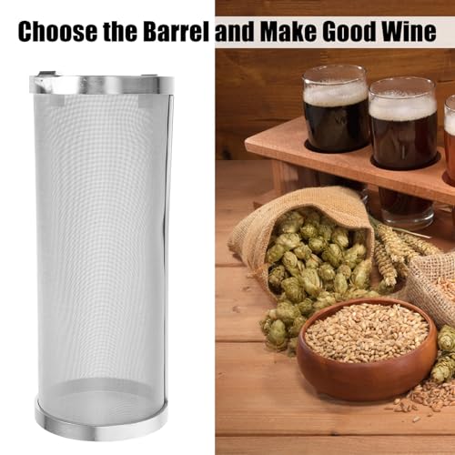SHINEOFI Stainless Steel Brewing Filter Cylinder 10x25cm Mesh Strainer for Homebrew Beer Brewing Grain Filter Tube with Double Hook Holder
