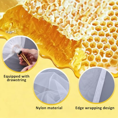 CRASPIRE 4Pcs Honey Strainer Honey Filter Bag in a 5 Gallon Bucket Reusable Ultra-Fine Mesh Strainer with Adjustable DrawstringBeginner Honey Extractor Equipment Washable Bee Supplies for Farmers