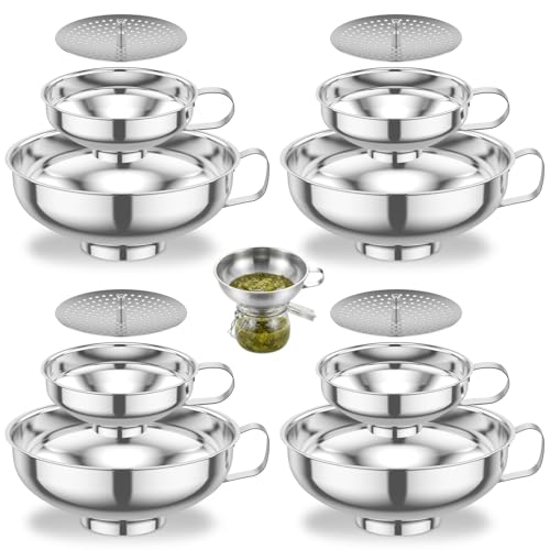 12 Piece Stainless Steel Canning Funnel Set with Strainers, Wide Mouth Mason Jar Funnels Bulk Pack, Metal Funnels for Filling Bottles, Canning Supplies for Preserving - color: Silver 12pcs