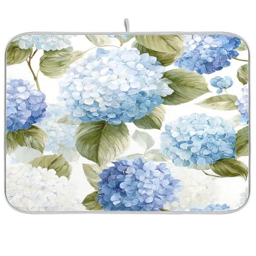Watercolor Hydrangeas Dish Drying Mat Super Absorbent Drying Mat 18x24 inch Large Dish Drying Mats for Kitchen Counter Dish Drying Pads Kitchen Drying Matt for Countertop - color: Watercolor Hydrangeas, size: 18" x 24"