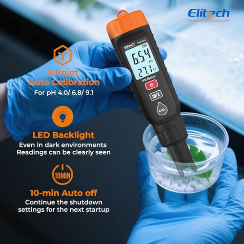 Elitech PHM-230 Professional pH Pen Meter – Digital Tester for pH & Temperature in Hydroponics, Growing Solutions, Drinking Water with ATC & Full Calibration Kit (0.00–14.00) for Plant Health