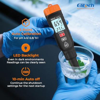 Elitech PHM-230 Professional pH Pen Meter – Digital Tester for pH & Temperature in Hydroponics, Growing Solutions, Drinking Water with ATC & Full Calibration Kit (0.00–14.00) for Plant Health