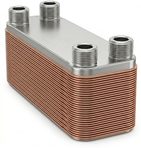 40 Plate Brazed Heat Exchanger – 3/4" MPT – 316L Stainless Steel Water to Water Heat Exchanger for Radiant Floor Heating, Outdoor Wood Furnaces, Wort Chilling, Oil Cooling - size: 3"x8"-40 plates