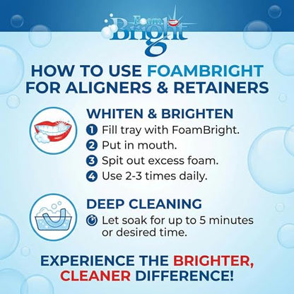 FoamBright Aligner & Retainer Cleaner 2-Pack + 10 Teeth Whitening Wipes | Great for Invisalign, Candid, Byte, Night Guard & Mouth Guard | Peroxide Free Foam | 240+ Treatments - color: 2 Units + 10 Teeth Wipes