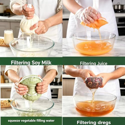 6PCS Reusable Nylon Cheesecloth Bags for Straining, Ultra Fine Mesh Nut Milk Filter Bags for Soy Milk, Juice, Oat Milk, Celery Juice, Vegetables & Dumpling Fillings (M)