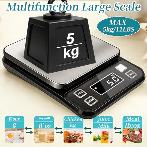Digital Food Scale 11lb/5kg, Waterproof Kitchen Scale, Tare Function and 2 Power Options with Batteries, Stainless Steel Gram Scale for Cooking and Baking - size: 0.1g/11 lb Rechargeable