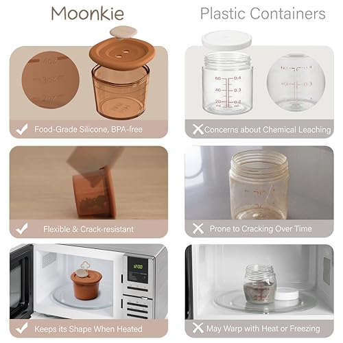 Moonkie Silicone Baby Food Containers | 8oz/4 oz Baby Food Storage Jars with Airtight Lids and A Snack Cup Lid | Freezer,Microwave and Dishwasher Safe, Reusable Baby Food Jars for Infant & Toddler - size: 6pack 4oz/4pack 8oz