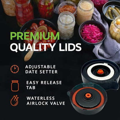 Fermentation Kit, Includes 3 Fermenting Lids for Wide Mouth Mason Jars & Oxygen Extractor Pump, Mason Jar Airlock Lid For Fermenting Kimchi, Pickle, & Sauerkraut - color: Blue