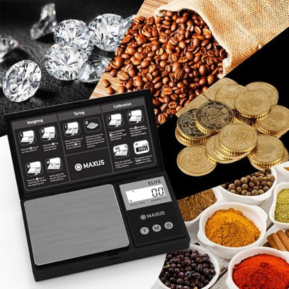 MAXUS Digital Gram Scale 1000g/0.1g, Small Food Scale with Backlit LCD, Mini Pocket Scale for Jewelry - color: Matte Black