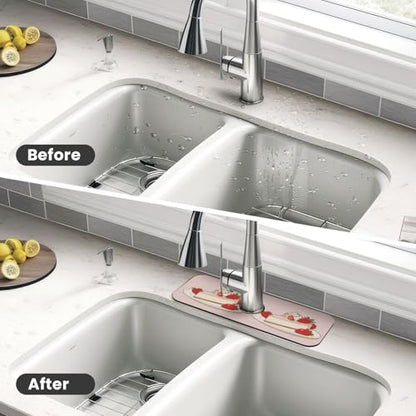 Sink Faucet Mat Strawberry Cheesecake Kitchen Splash Guard Absorbent Bathroom Sink Mat Around Faucet 15" x 5.5" Drying Mats Stone Draining Mat
