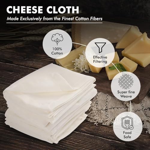 Urban Villa Cotton Grade 100 Cheese Cloths 12 Pack 20x20 Inches, Fine Mesh, 100% Unbleached Cotton, Reusable &Pre – Washed, Finished Edge, Butter Muslin Cloth for Straining & Cooking Cheese Making - color: Natural, size: 20 x 20 Inches / 12 Pieces