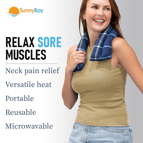 SunnyBay Microwavable Heating Pad for Neck and Shoulder, Heated Neck Wrap, Microwave Heat Pad, Weighted Beanbag Moist Hot or Cold Compress, 2.2 lbs, 26x4 Inches, Ocean Blue - color: 4x26 - Ocean Blue