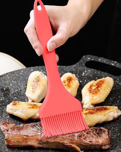2Pcs Silicone Basting Pastry Brush - Heat Resistant Cooking Brushes Food Brush for Oil, Sauce, BBQ, Baking Outdoor Grill Dishwasher Safe – Red - color: Red