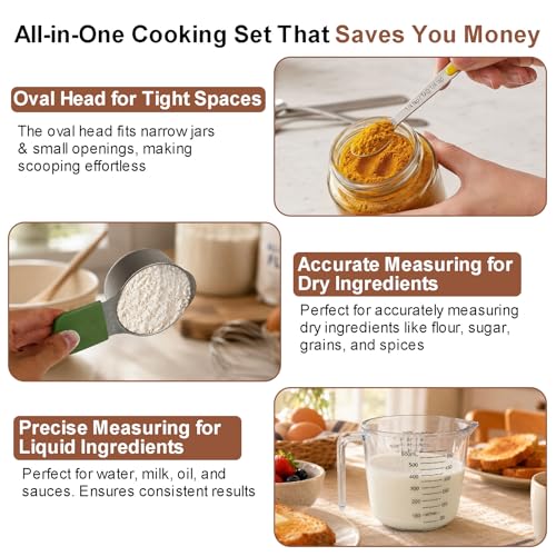 Stainless Steel Measuring Cups and Spoons Set, 7 Magnetic Measuring Cups, 5 Metal Measuring Teaspoons, 3 Plastic Measuring Cups for Kitchen Cooking & Baking, Dry & Liquid Ingredients
