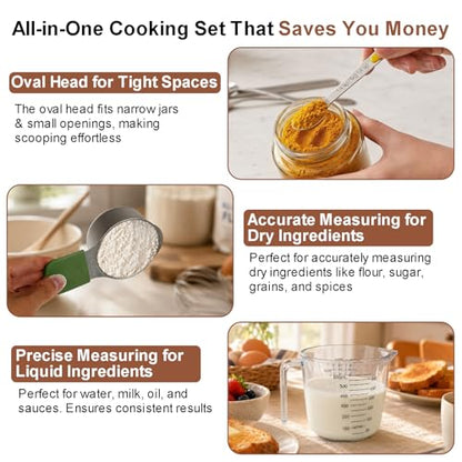 Stainless Steel Measuring Cups and Spoons Set, 7 Magnetic Measuring Cups, 5 Metal Measuring Teaspoons, 3 Plastic Measuring Cups for Kitchen Cooking & Baking, Dry & Liquid Ingredients