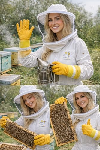 CLG Bee Gloves Adult Semi Ventilated Cowhide Leather & Fabric Cuff - color: Simple Cowhide Gloves, size: Small