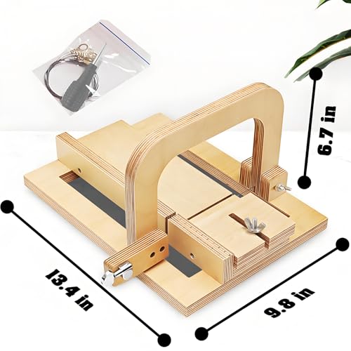dianjingjumei Wooden Soap Loaf Cutter, Adjustable Wire Slicer with Extra Replacement Wires, DIY Handmade Soap Cheese Candle Cutting Tool Kit for Homemade Craft Making (Wood 1)