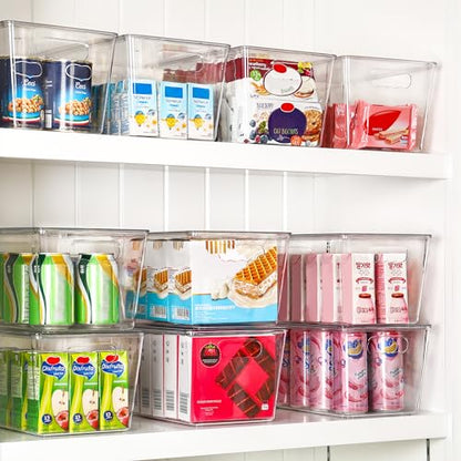Vtopmart 8 Pack Clear Stackable Storage Bins with Lids, Large Plastic Containers with Handle for Pantry Organization and Storage,Perfect for Kitchen, Fridge, Cabinet, Bathroom Organizer - size: L( 11"L x 7.5"W x 6"H)