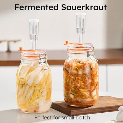 JILLMO Fermentation Jar, 1.8 Liters Glass Fermenting Kit for Making Sauerkraut, Kimchi, Pickles and More, Pack of 2