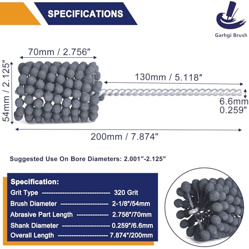 Garhgi 2-1/8"(54mm) Cylinder Hone Tool with 320 Grit SC Abrasive Balls, Flexible Resilient for Engine Brake Rotors Piston Rings Portings Polishing Finishing on Softer Metals Cast Iron Stainless Steel - size: 2.125"(54mm), style: 320 Grit