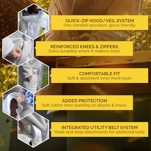 Pro Full-Length Beekeeper Suit for Men & Women, Ventilated Cotton Mesh, Protective Bee Keeper Suits for Hive Inspections - size: XXL-Tall