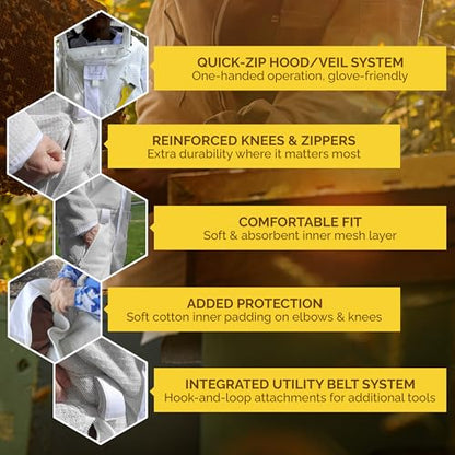 Pro Full-Length Beekeeper Suit for Men & Women, Ventilated Cotton Mesh, Protective Bee Keeper Suits for Hive Inspections - size: Medium