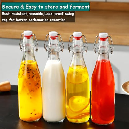 ZEBEIYU Swing Top Glass Bottles 16oz,Glass Beer Bottles With Airtight Caps for Home Brewing,Kombucha, 2nd Fermentation, Water Kefir, Beverages, Soda, Oils, Vinegar, Limoncello（6 Pack