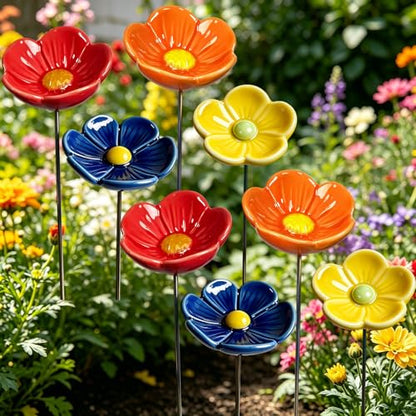 Bee Watering Station for Garden – 2026 New Ceramic Blossom Watering Cups, Handmade Flower Feeder & Water Dish, Outdoor Yard Art for Butterflies & Birds (8Pack) - size: 8Pack