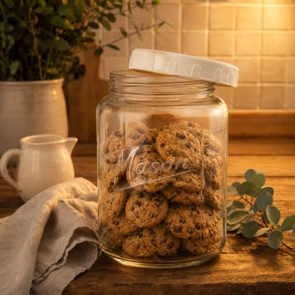 kitchentoolz Extra Large Mason Jar - 1 Gallon Glass Wide Mouth Jar with Airtight Plastic Screw on Lid, Food Storage Container with Measurement Marks Pack of 1