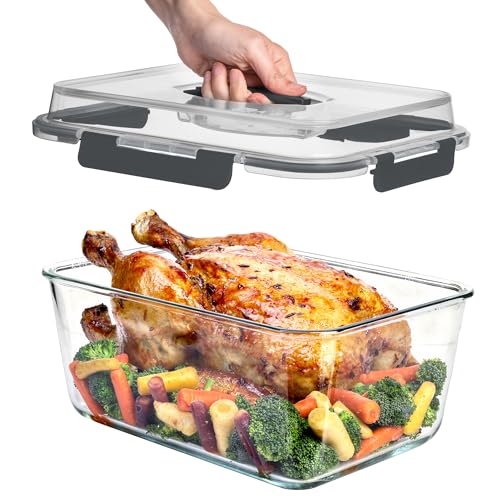 Razab 6500ml / 220 Oz / 28 Cups Extra Large Glass Food Storage Containers with Lids - Leakproof Glass Meal Prep Containers with Locking Lids for Roasting & Storing Leftover - Microwave & Oven Safe - color: Gray