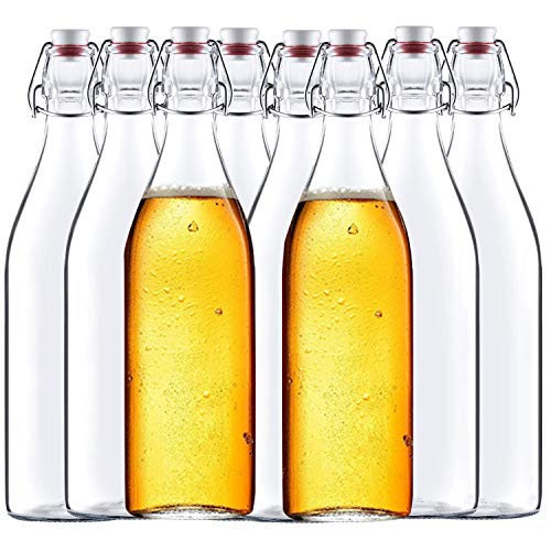 32 oz Clear Glass Bottles with Air Tight Lids,Easy Cap Bottle for Beer and Home Brewing,Glass Kombucha Bottles with Stoppers,Swing Top Bottle for Beverages 8 Pack - size: 32oz-8pack