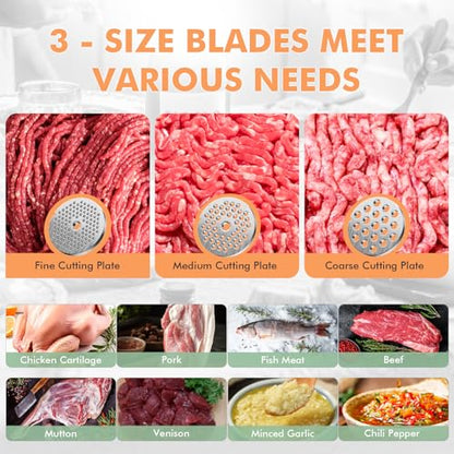 ALTRA LIFE Electric Meat Grinder, 2800W Max Sausage Stuffer with 2 Blades, 3 Plates, Sausage Tube, Vegetable Cheese Grater, 2 Meat Claws, Burger Press & Kubbe Kit for Home use, Built-in Storage