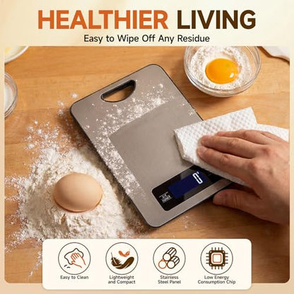 Food Scale, Digital Kitchen Scale with Hanging Loop, 11lb Baking Scale | 1g Accuracy, g/oz,etc.5 Unit Conversion, Tare Function, Fingerprint-Resistant Steel, Suitable for Cooking, Baking ,Meal Prep - color: Silver
