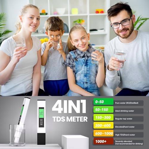 4 in 1 TDS Meter Digital Water Tester,Water Tester for Drinking Water,PPM Meter with TDS/EC/Temp(°C,°F) Function, TDS Water Tester for Home,Aquarium,Restaurant,OneSize