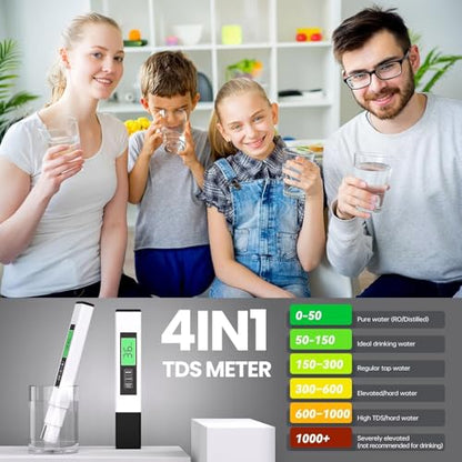 4 in 1 TDS Meter Digital Water Tester,Water Tester for Drinking Water,PPM Meter with TDS/EC/Temp(°C,°F) Function, TDS Water Tester for Home,Aquarium,Restaurant,OneSize
